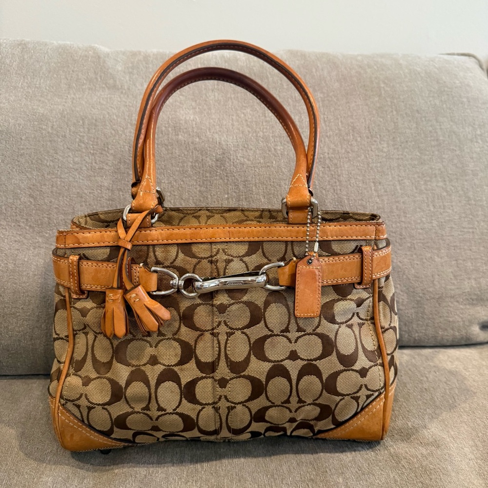 Vintage Coach Hamptons Signature Canvas Tote with Leather Accents